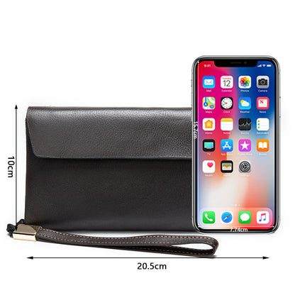 Men's Long Wallet Retro Genuine Cowhide Leather Large Capacity Card Holder RFID Anti-Theft Business Clutch Bag 