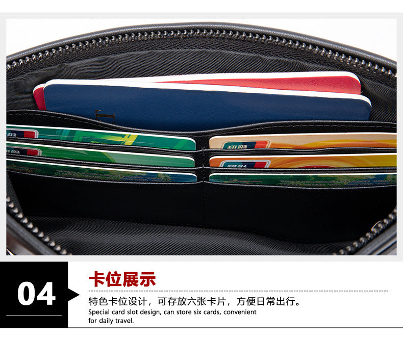 Men's wallet clutch bag made of cowhide genuine leather Korean fashion business soft leather large capacity wrist bag 