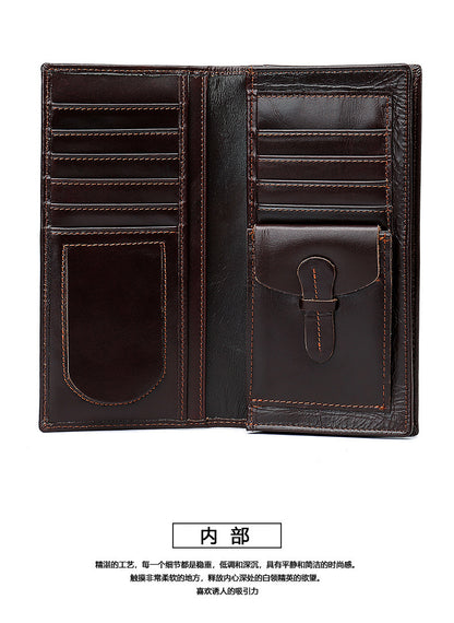 Men's long wallet, genuine cowhide leather, coin purse, card holder, business wallet for men 