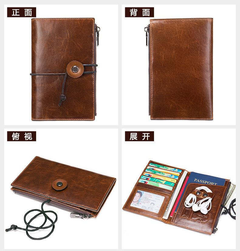 Men's Wallet Made of Genuine Cow Leather Retro Unique Fashion Card Holder Earphone Code Card Pocket 