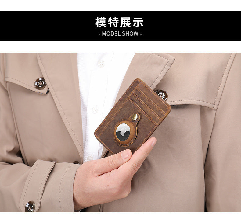 Men's Wallet Cow Leather Airtag Tracker Card Bag Anti-Theft RFID Retro Men's Wallet 