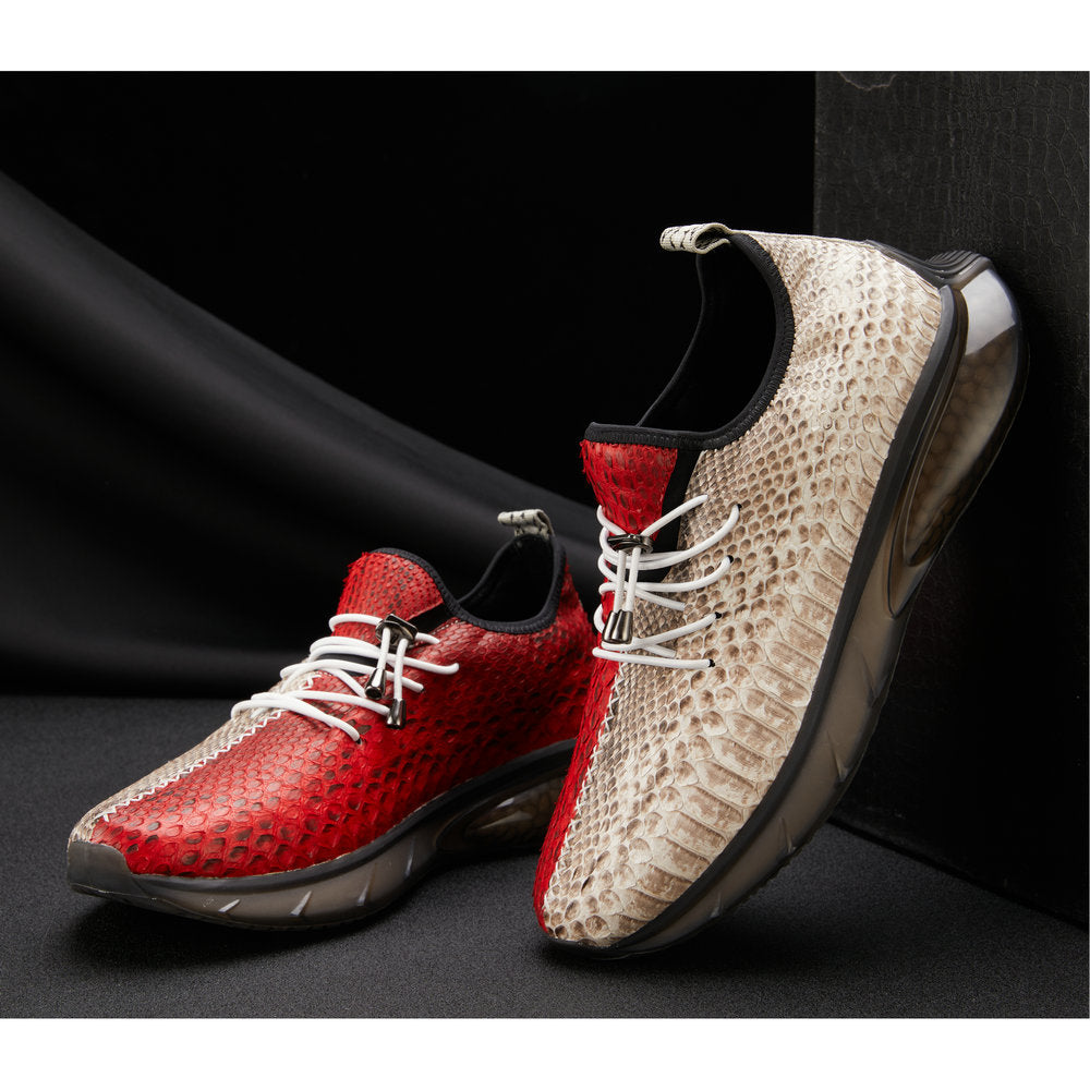 Python Skin Genuine Leather Men's Sneakers Sports Casual Fashion Coconut Shoes 