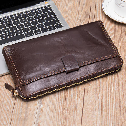 Men's Long Wallet Large Capacity Korean Fashion Genuine Cowhide Leather Card Holder RFID Anti-Theft Clutch Bag Men's Handbag 