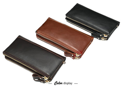 Men's long wallet made of genuine cowhide leather OL commuting large capacity zipper clutch bag 