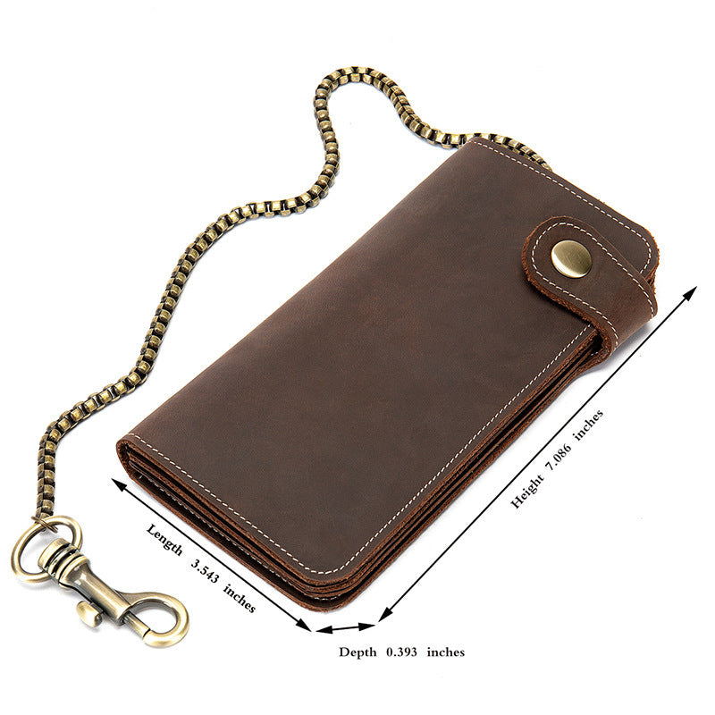 Men's long wallet cowhide genuine leather chain anti-theft clutch bag men's wallet 