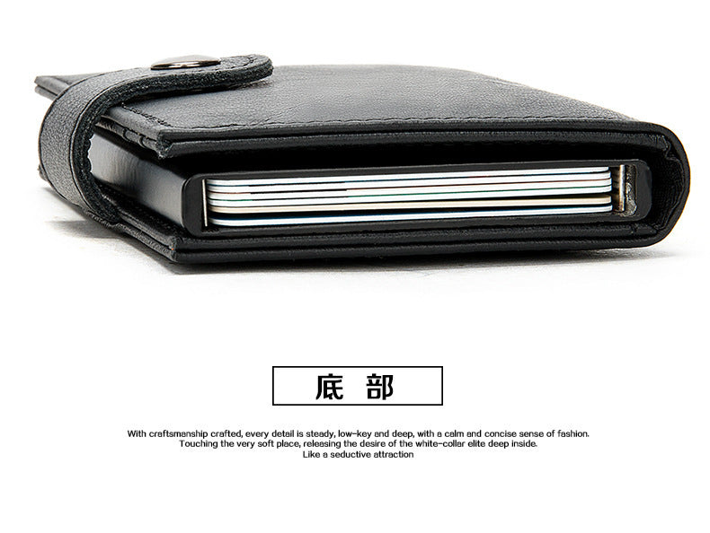 Men's wallet cowhide genuine leather aluminum alloy automatic pop-up RFID anti-theft brush personality business card holder card bag for men 