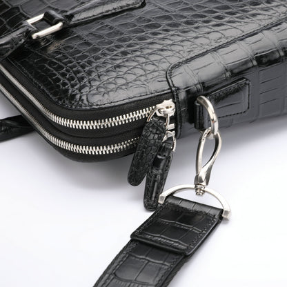 Siamese Crocodile Belly Skin Briefcase Genuine Leather Men's Bag Double Zipper Handbag File Bag Men's Business Bag Handbag 