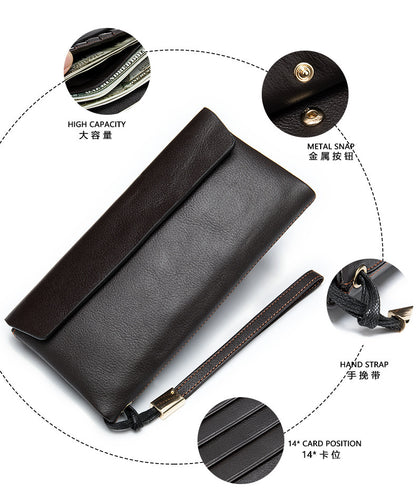 Men's Long Wallet Retro Genuine Cowhide Leather Large Capacity Card Holder RFID Anti-Theft Business Clutch Bag 