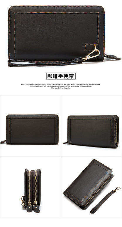 Men's long wallet genuine cowhide leather clutch bag business multifunctional zipper men's wallet 