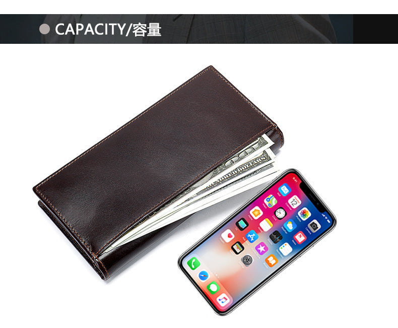 Men's long wallet, genuine cowhide leather, coin purse, card holder, business wallet for men 