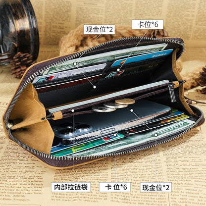 Men's long wallet wrist bag made of genuine cowhide leather high quality clutch bag men's wallet 