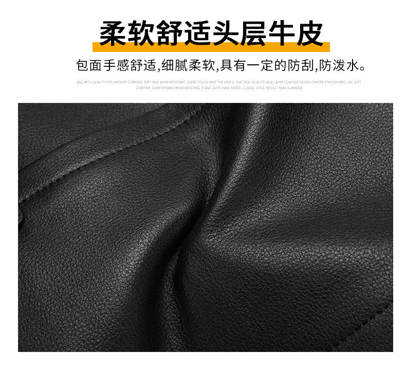 Men's Handbag Genuine Leather Cowhide Fashion Business Large Capacity Business Briefcase Computer Bag Hand-knitted Men's Handbag 