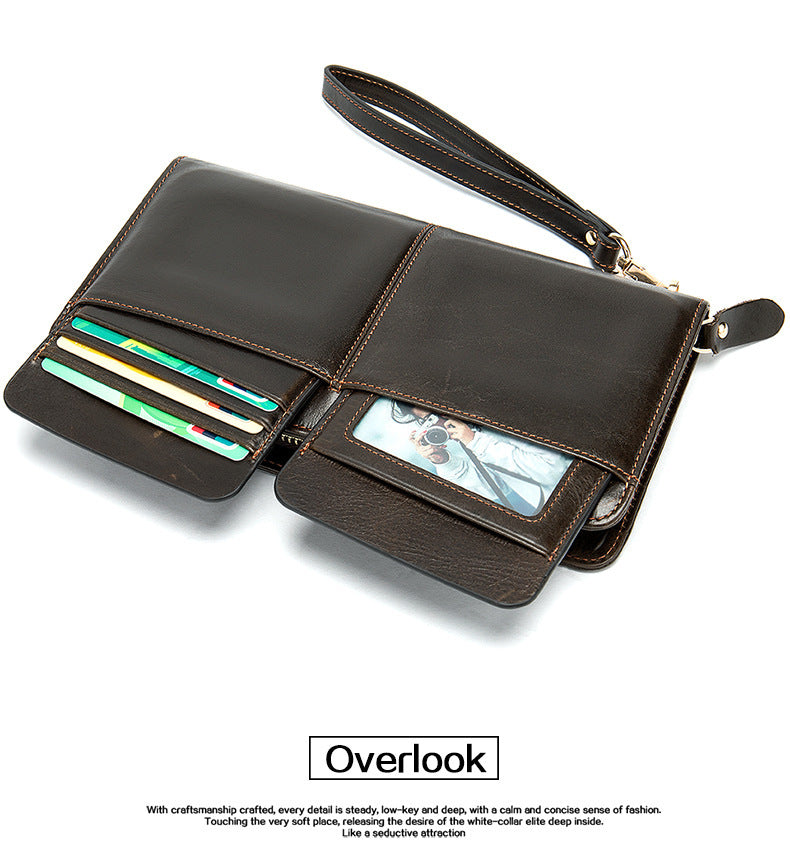 Men's long wallet cowhide clutch bag business wallet for men 