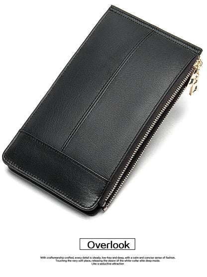 Men's long wallet made of genuine cowhide leather large capacity clutch bag Korean fashion unique zipper men's wallet 