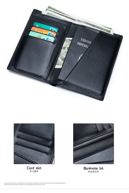 Men's Wallet Genuine Cow Leather Passport Card Holder Business Men's Wallet 