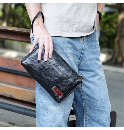 Men's Clutch Bag Genuine Cowhide Leather Quality Fashion Men's Wrist Bag Handbag