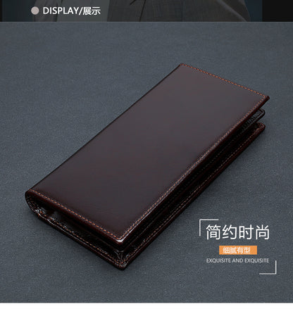 Men's long wallet, genuine cowhide leather, coin purse, card holder, business wallet for men 