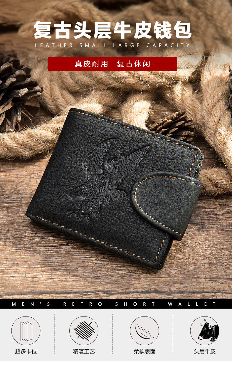 Men's short wallet genuine cowhide leather hawk unique fashion card bag wallet for men 