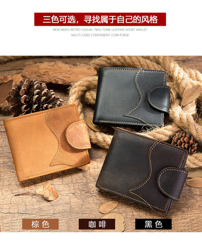 Men's Wallet, Cowhide, Genuine Leather, Thin Foldable, Coin Card Holder, Men's Wallet 