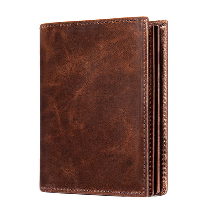 Men's Short Wallet Genuine Cowhide Leather RFID Anti-Theft Card Bag Retro Men's Wallet 