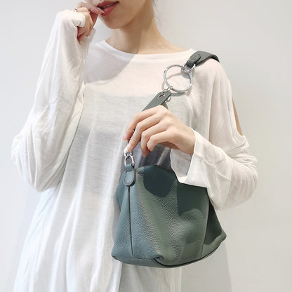 Cowhide women's tote bag fashionable casual large capacity simple European and American retro one shoulder square type bag