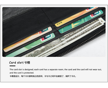 Men's long wallet genuine cowhide leather clutch bag business multifunctional zipper men's wallet 