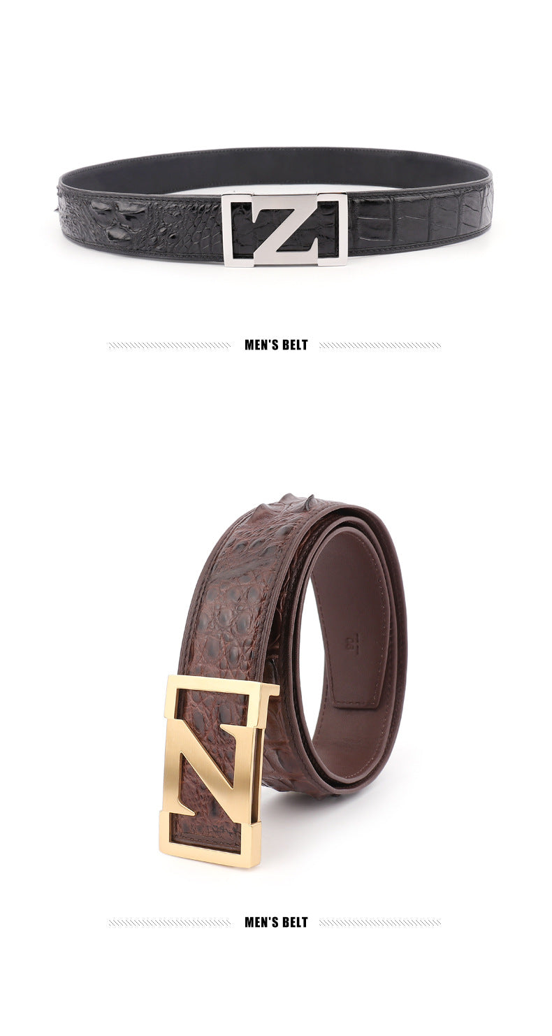 New Men's Belt Siamese Crocodile Skin Genuine Leather No Pieces Fashion Casual Men's Belt 