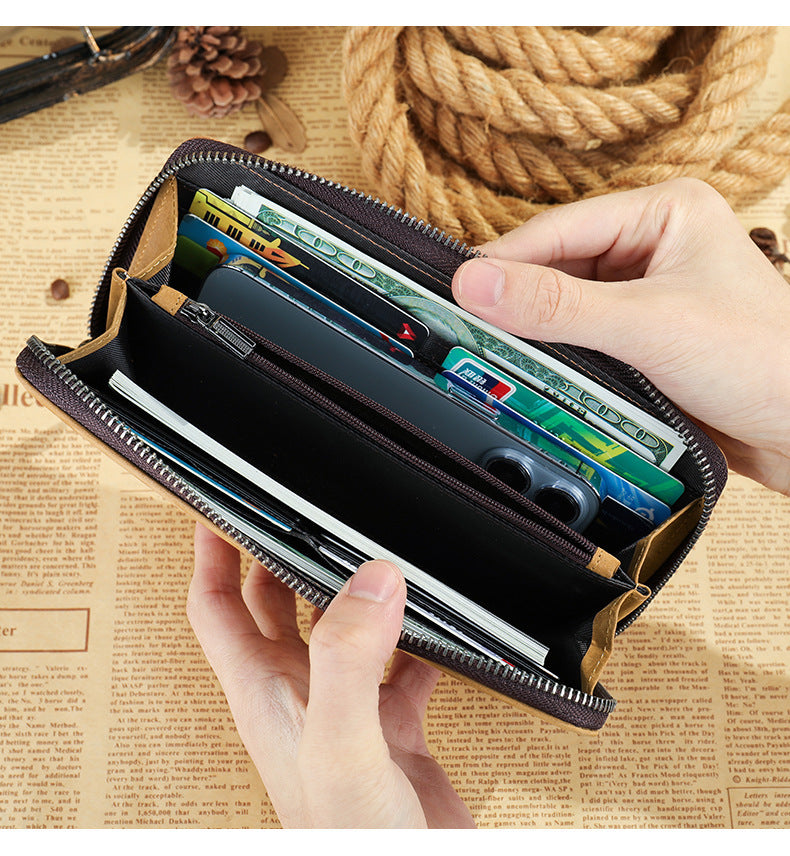 Men's long wallet wrist bag made of genuine cowhide leather high quality clutch bag men's wallet 