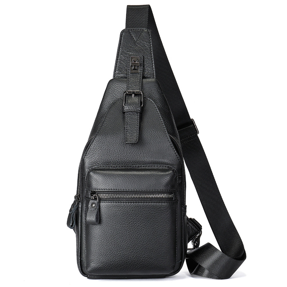 Men's bust bag cowhide genuine leather sports casual crossbody bag 