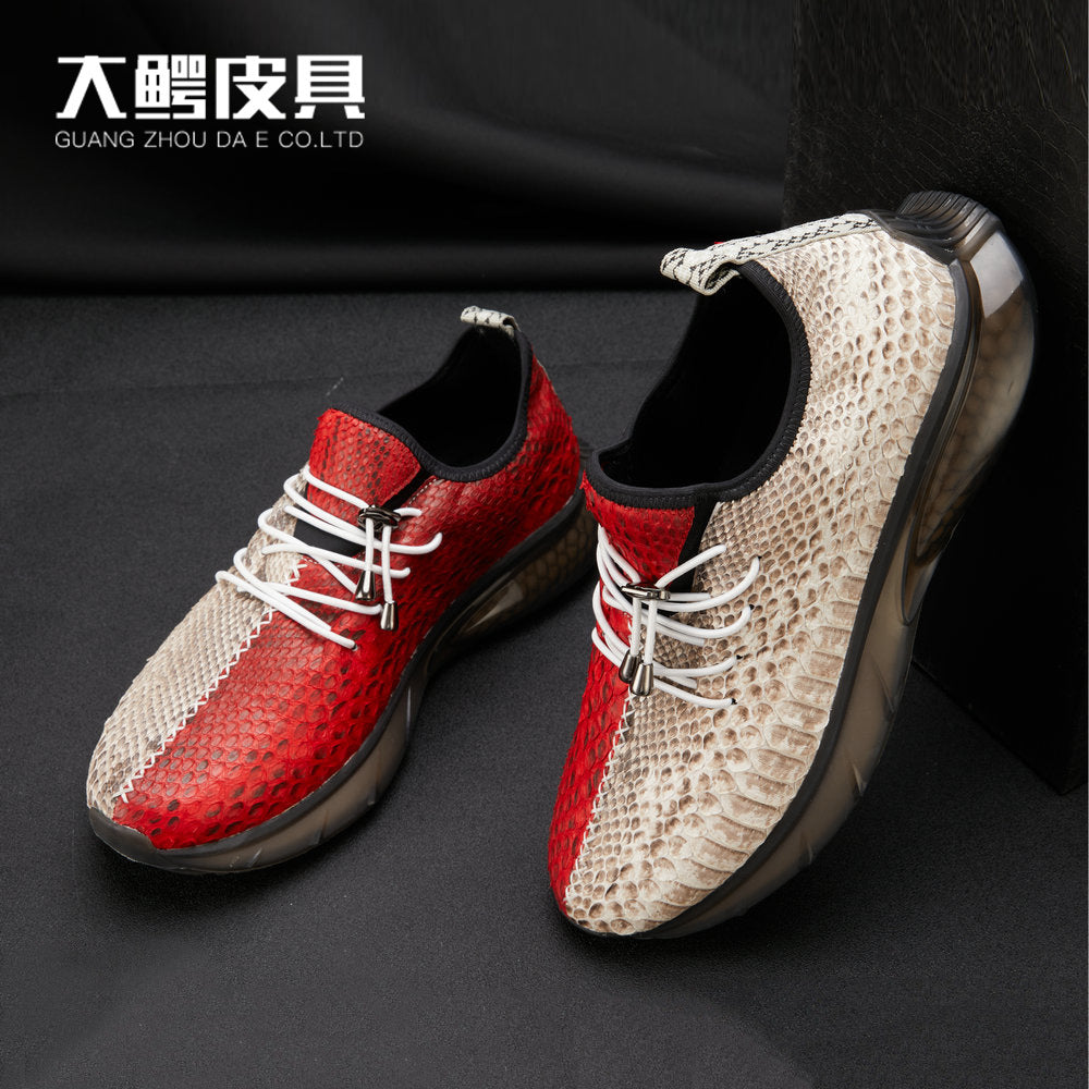 Python Skin Genuine Leather Men's Sneakers Sports Casual Fashion Coconut Shoes 