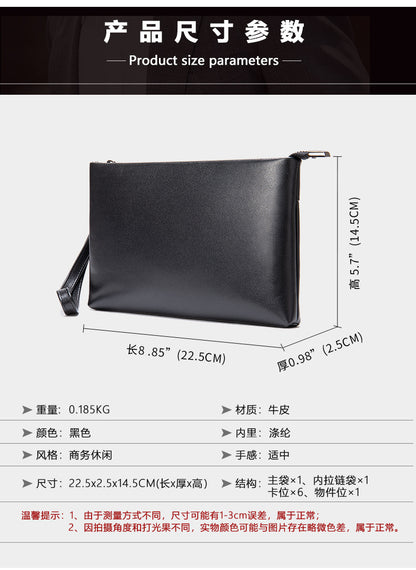 Men's wallet clutch bag made of cowhide genuine leather Korean fashion business soft leather large capacity wrist bag 