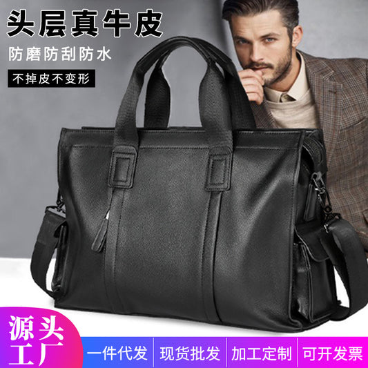 Men's handbag genuine leather cowhide computer bag business large capacity briefcase 