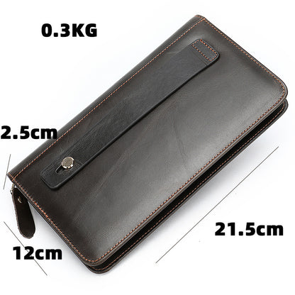 Men's long wallet cowhide clutch bag business casual fashion retro card holder men's wallet 