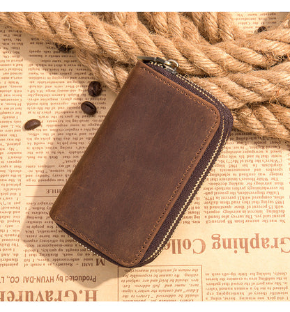 Men's Wallet Portable Cowhide Car Key Wallet Zipper Retro DIY Men's Wallet Handbag 