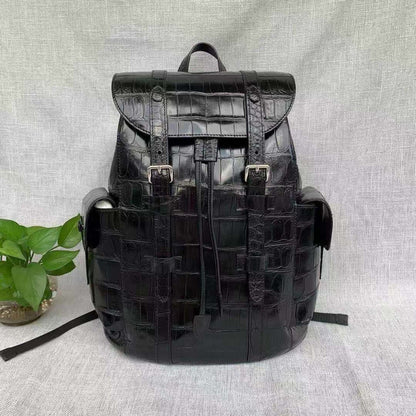 Crocodile Belly Skin Genuine Leather Men's Backpack Casual Fashion Travel Bag Double Shoulder Backpack