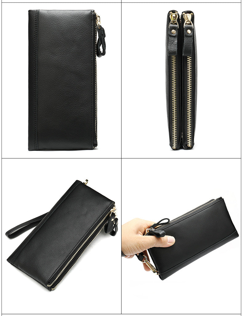 Men's long wallet made of genuine cowhide leather OL commuting large capacity zipper clutch bag 