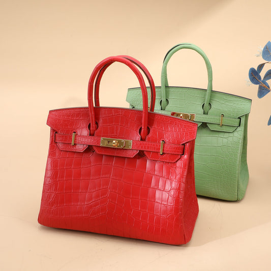 Women's Bag Siamese Crocodile Skin Genuine Leather Bag Fashion Trend Hand Sewn Waxed Thread