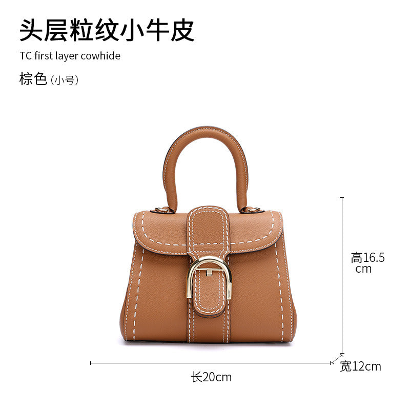 Cowhide bag genuine leather bag fashion trend horseshoe buckle ladies handbag hand-stitched diagonal shoulder bag