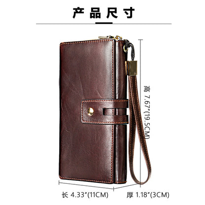 Men's long wallet, large capacity wallet, genuine cowhide leather, zipper clutch bag, handbag for men 