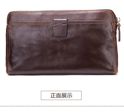 Men's Long Wallet Large Capacity Korean Fashion Genuine Cowhide Leather Card Holder RFID Anti-Theft Clutch Bag Men's Handbag 