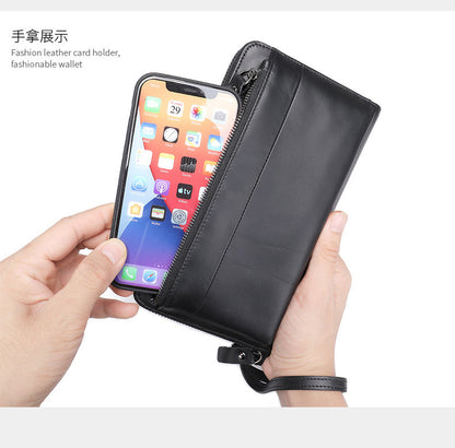 Men's wallet genuine cowhide leather clutch bag large capacity card holder wrist bag for men 