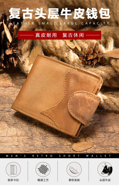 Men's Wallet, Cowhide, Genuine Leather, Thin Foldable, Coin Card Holder, Men's Wallet 