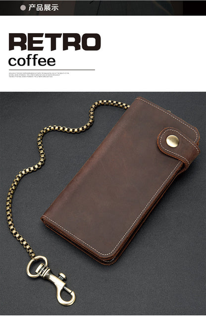 Men's long wallet cowhide genuine leather chain anti-theft clutch bag men's wallet 