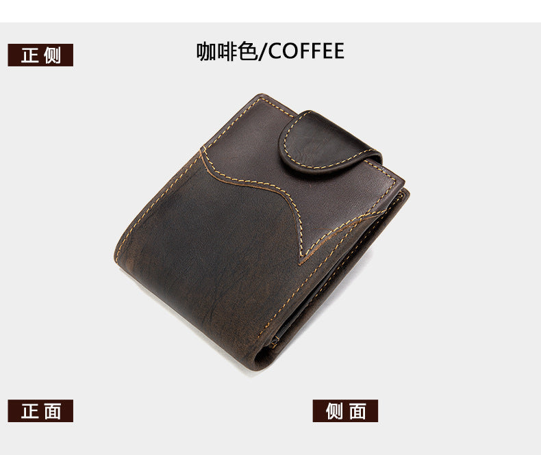 Men's Wallet, Cowhide, Genuine Leather, Thin Foldable, Coin Card Holder, Men's Wallet 