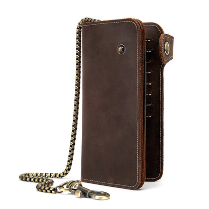 Men's long wallet cowhide genuine leather chain anti-theft clutch bag men's wallet 