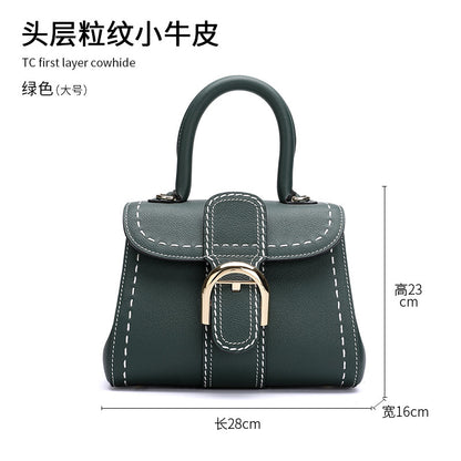 Cowhide bag genuine leather bag fashion trend horseshoe buckle ladies handbag hand-stitched diagonal shoulder bag