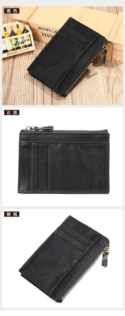 Men's wallet made of genuine cowhide leather, portable coin purse, anti-theft brush, card bag for men 