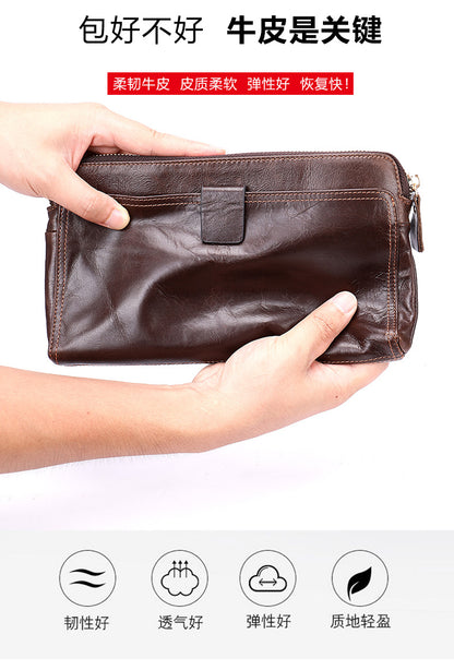 Men's Long Wallet Large Capacity Korean Fashion Genuine Cowhide Leather Card Holder RFID Anti-Theft Clutch Bag Men's Handbag 