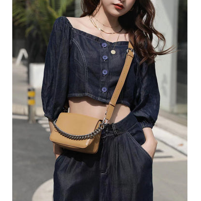 Women's Shoulder Bag Genuine Leather Women Bag Chain Bag Casual Cowhide Bag Goes with Anything