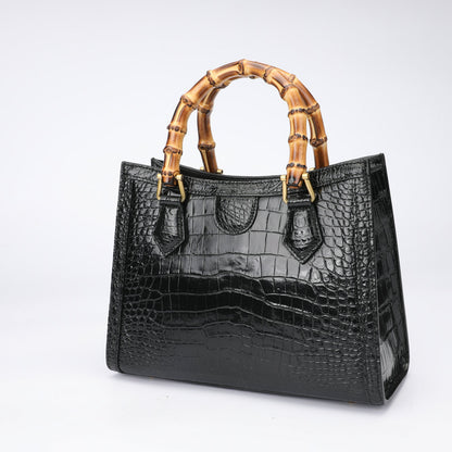 Women's Bag Siamese Crocodile Skin Genuine Leather Bag Bamboo Bush Bag Fashion Trend Large Capacity Women's Bag